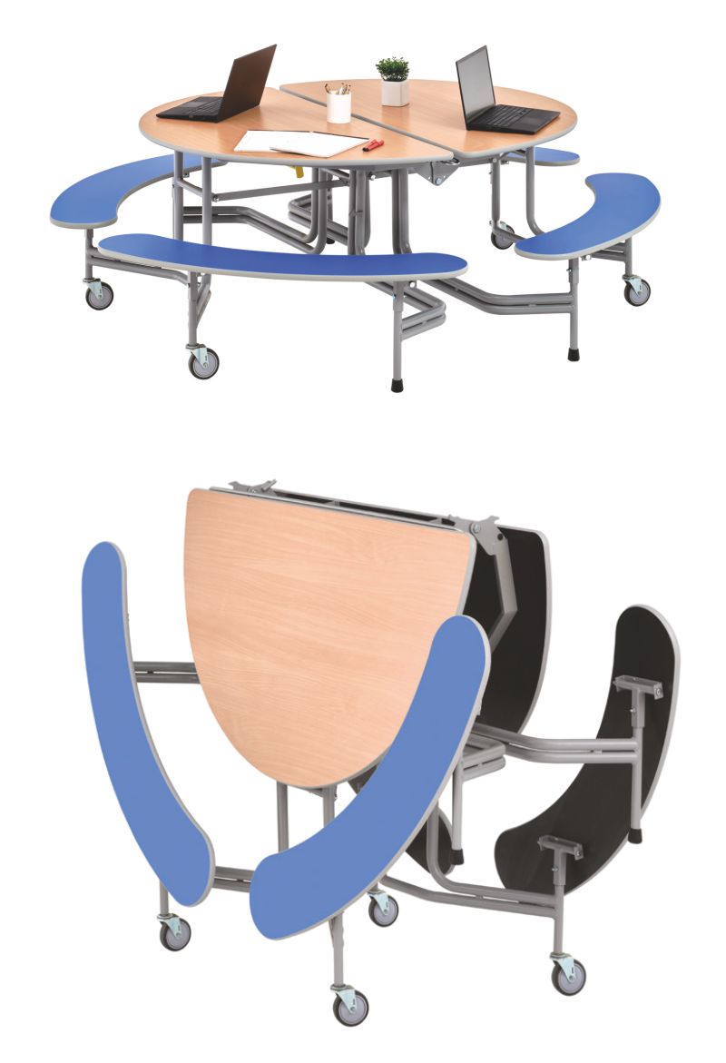 Graduate Table für Dortmund – ovale Bank-Tisch-Kombination für Schulen und Gemeinschaftsbereiche